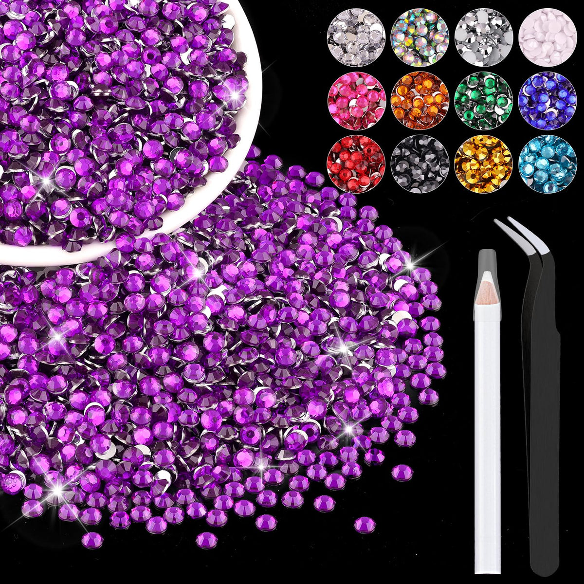 BELLEBOOST 5000PCS dark purple rhinestones front view