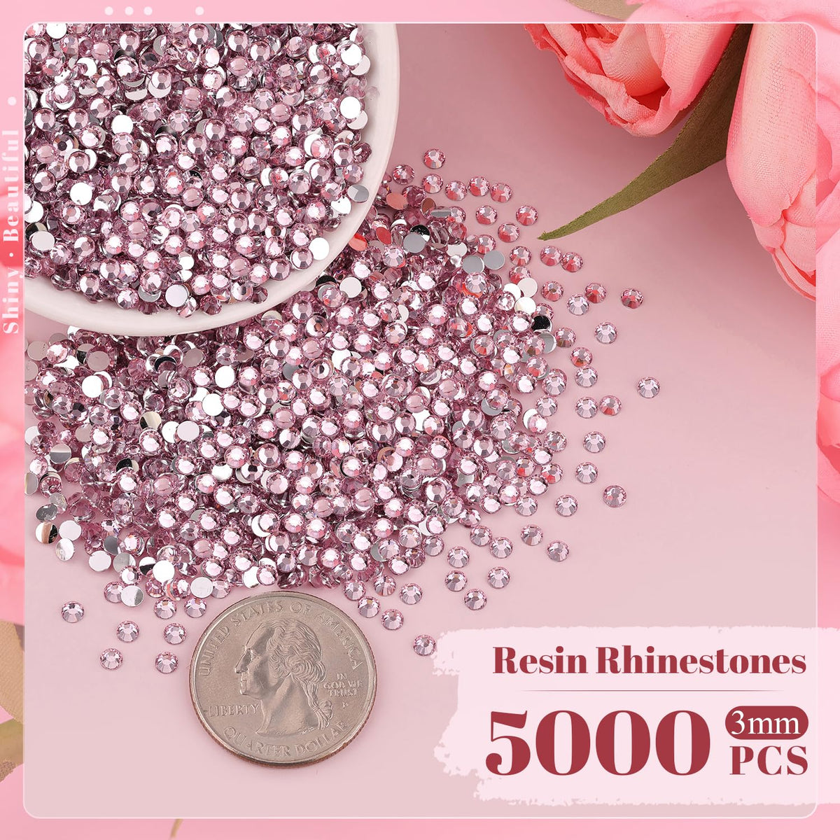 BELLEBOOST 5000PCS Light Pink Rhinestones with tweezers and pickup pen