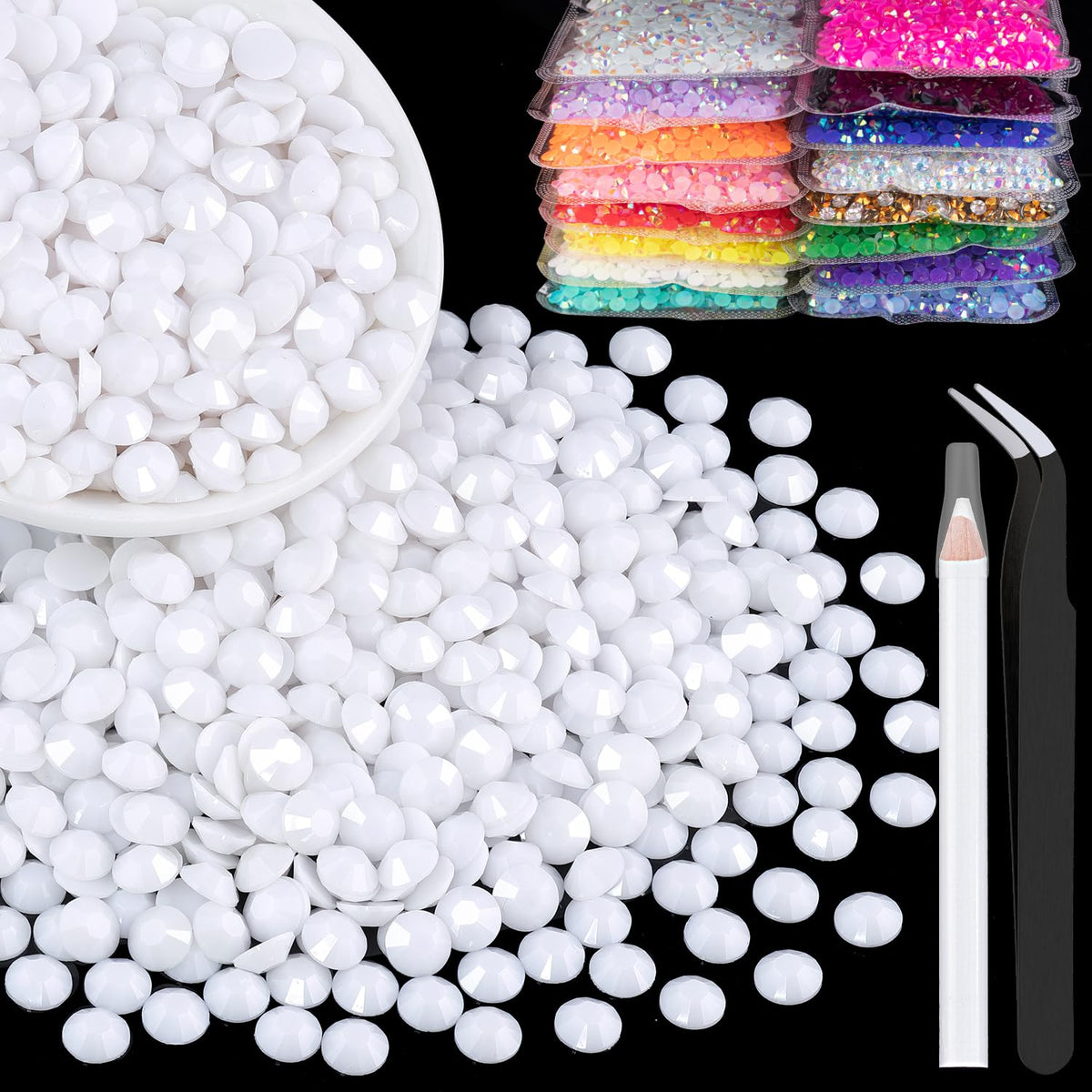 BELLEBOOST 5000pcs White 3mm Resin Rhinestones front view
