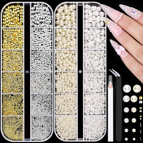 BELLEBOOST 7500Pcs 3D Nail Charms Kit with gold and silver beads