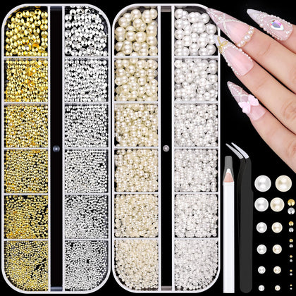 BELLEBOOST 7500Pcs 3D Nail Charms Kit with gold and silver beads