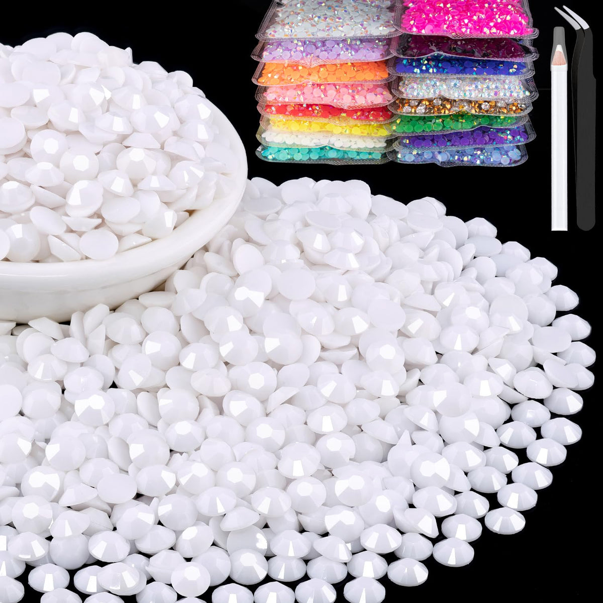 BELLEBOOST 8000pcs white 3mm resin rhinestones pack front view