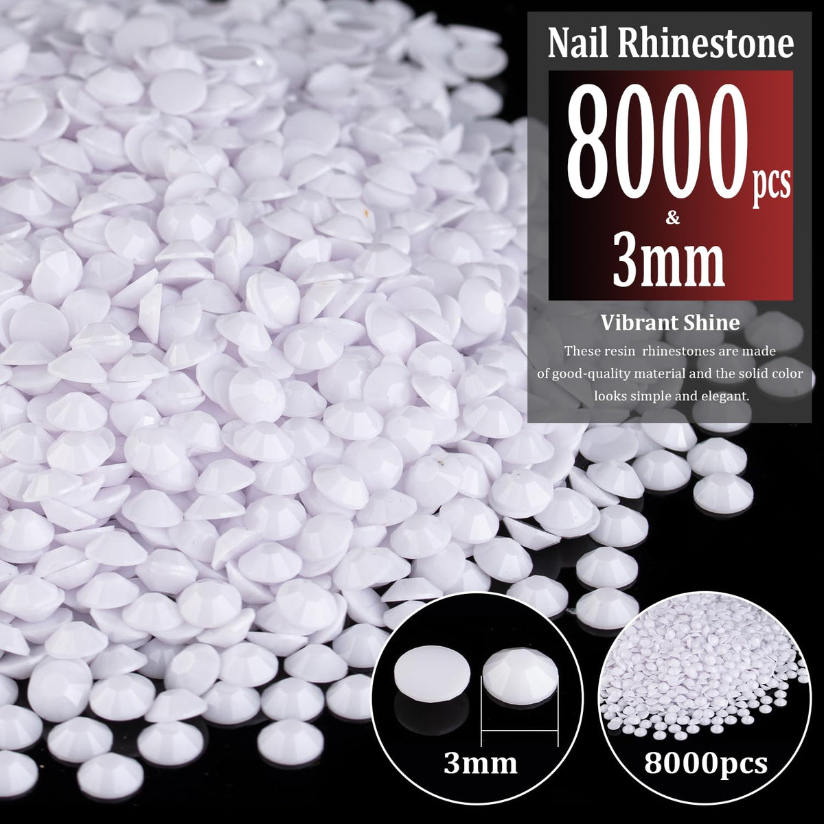 BELLEBOOST 8000pcs white resin rhinestones with included tweezer and pickup pencil