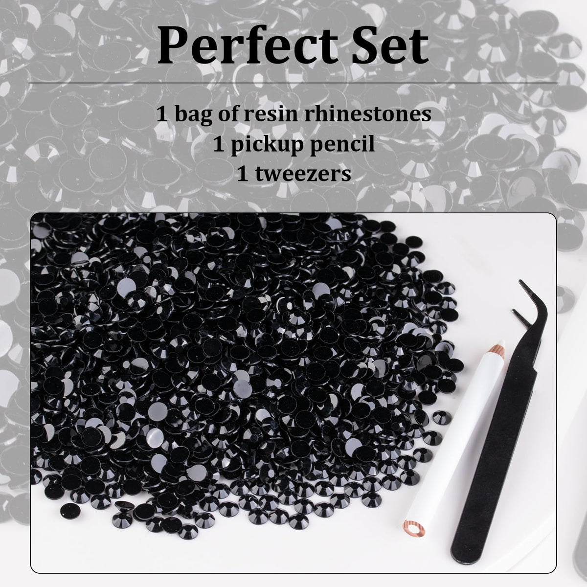 BELLEBOOST black flatback resin rhinestones in a creative setup