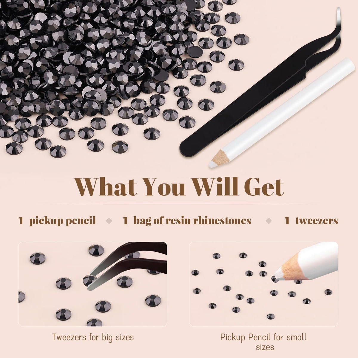 BELLEBOOST Black Resin Rhinestones displayed on a craft table