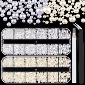 BELLEBOOST flat back pearls box with white and beige pearls