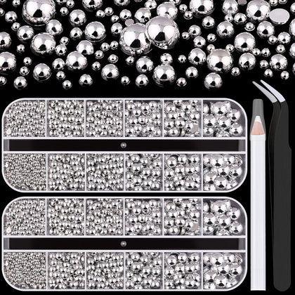 BELLEBOOST Flatback Nail Pearls silver pearls in two boxes