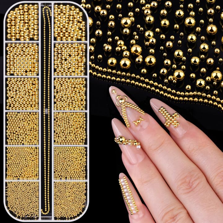 BELLEBOOST Gold Nail Beads set with 12 grids front view