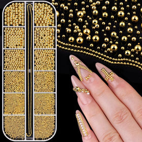 BELLEBOOST Gold Nail Beads set with 12 grids front view