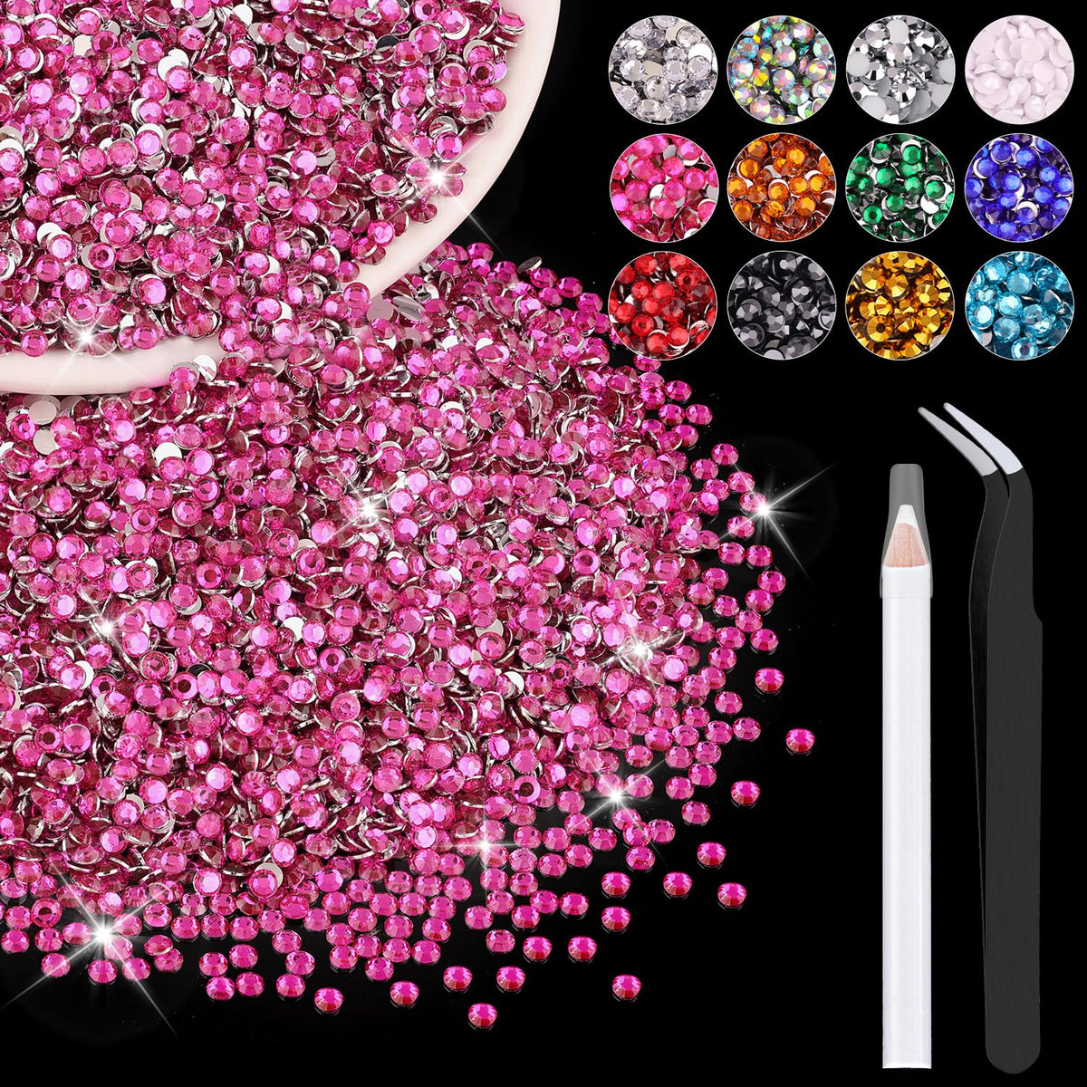 BELLEBOOST Hot Pink 3mm resin rhinestones bulk package front view