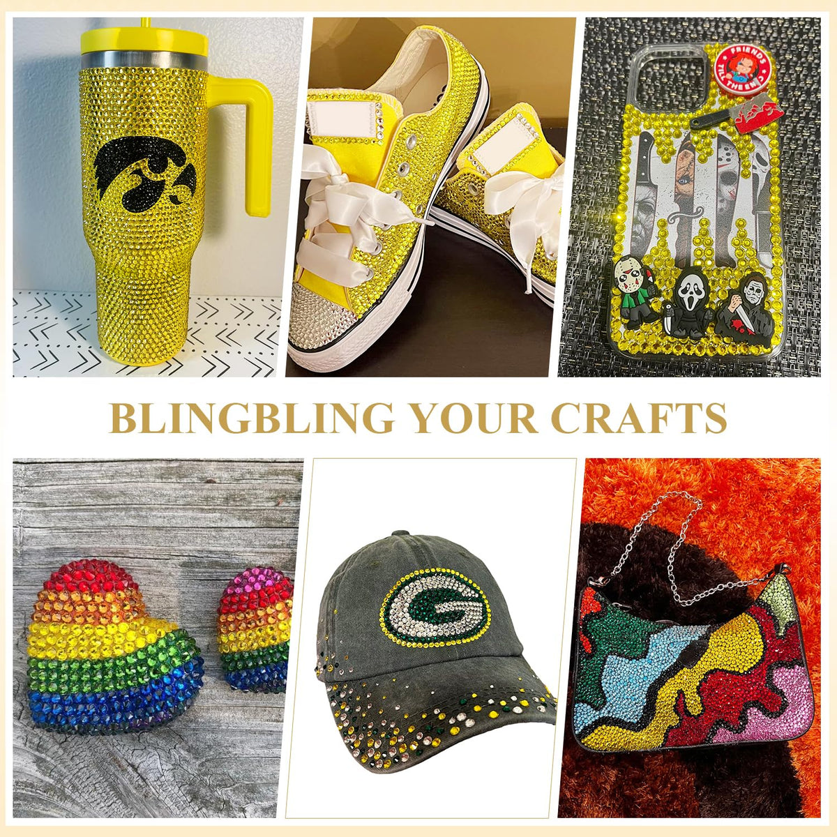 BELLEBOOST Lemon Yellow Rhinestones scattered on a crafting table