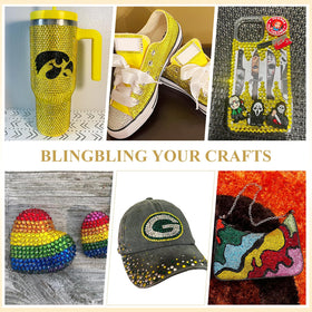 BELLEBOOST Lemon Yellow Rhinestones scattered on a crafting table