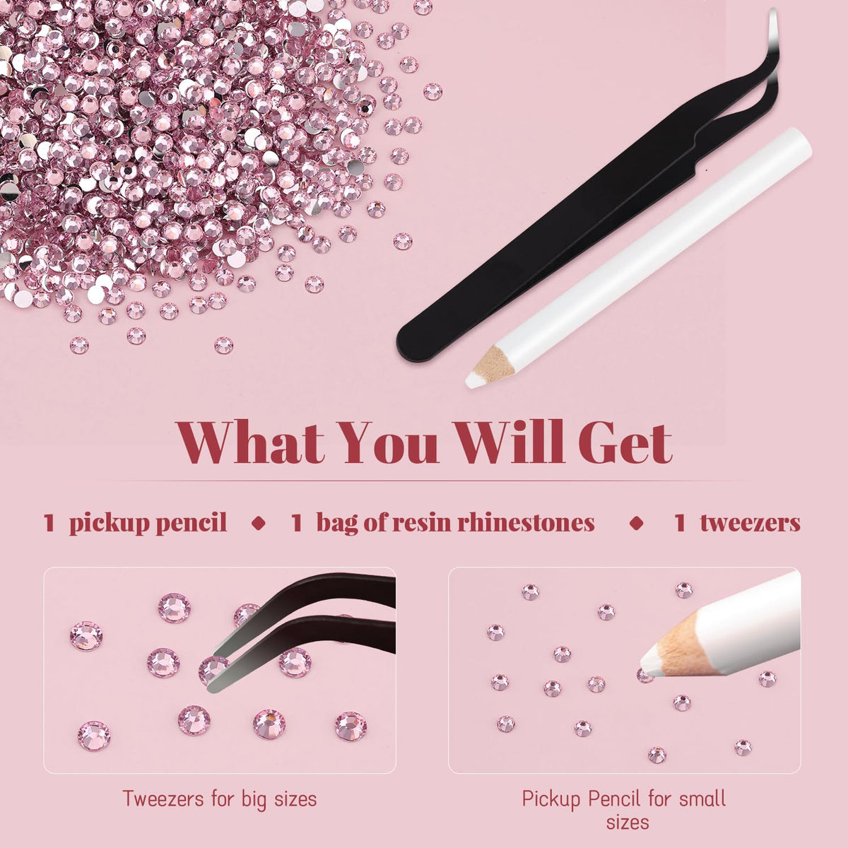BELLEBOOST Light Pink Rhinestones displayed with various crafts