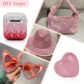 BELLEBOOST light pink rhinestones scattered on a crafting table