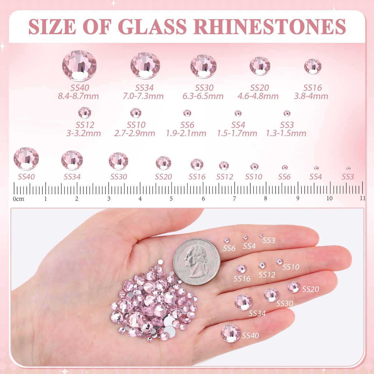 BELLEBOOST Light Pink Rhinestones spread on a crafting table
