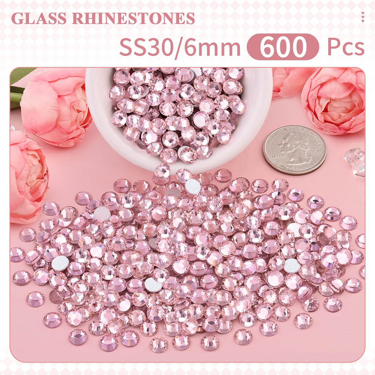 BELLEBOOST light pink rhinestones with tweezers and pickup pen