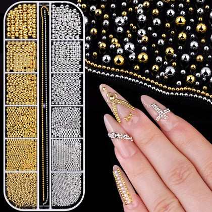 BELLEBOOST Nail Beads Set front view with silver and gold beads