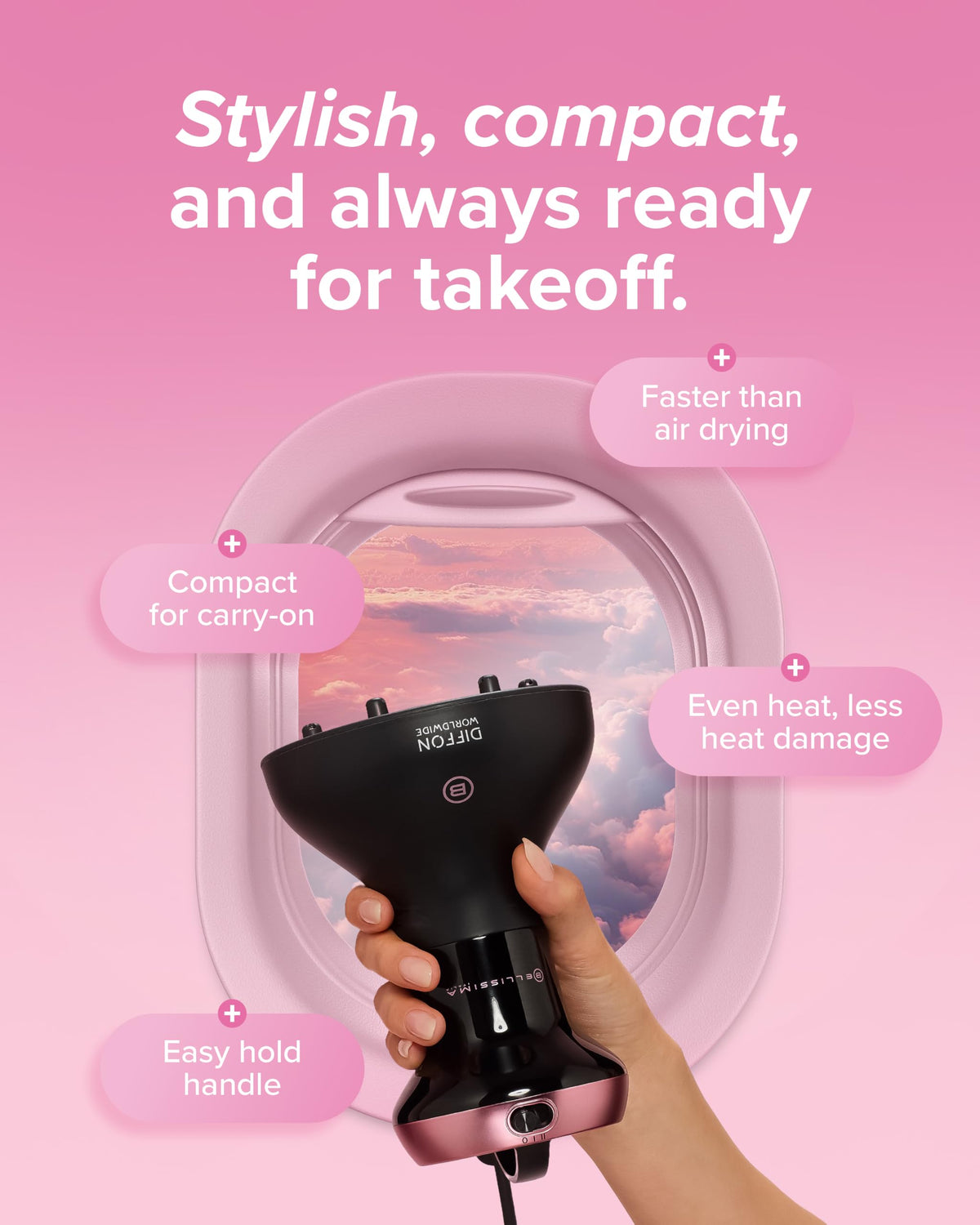 BELLISSIMA Diffon hair dryer in use on curly hair