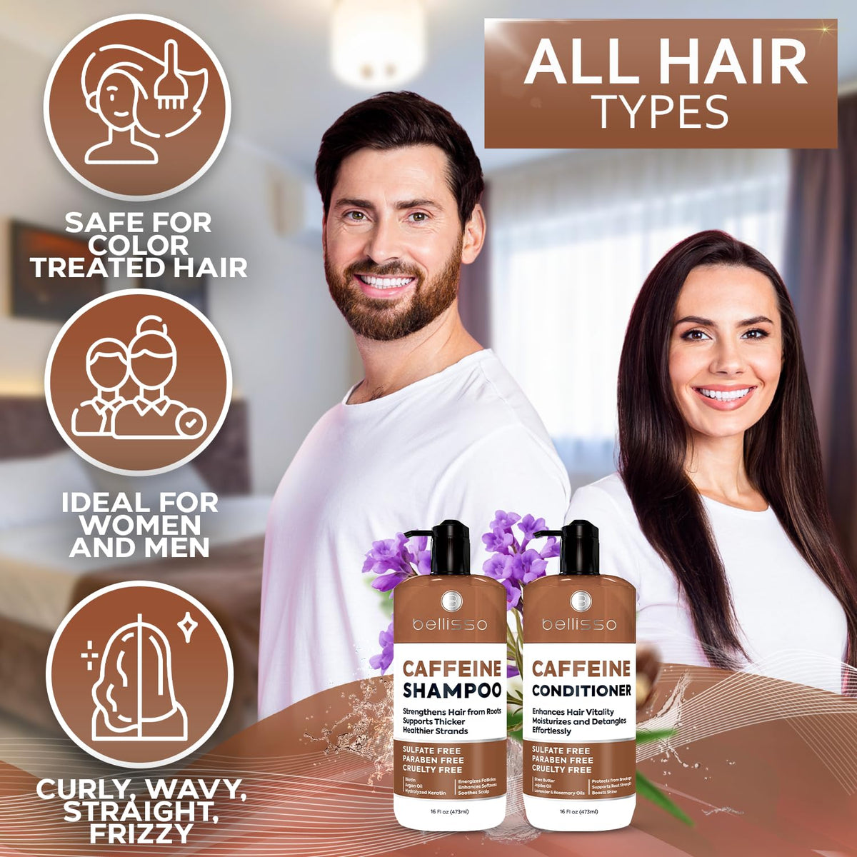 BELLISSO Caffeine Conditioner being massaged into hair