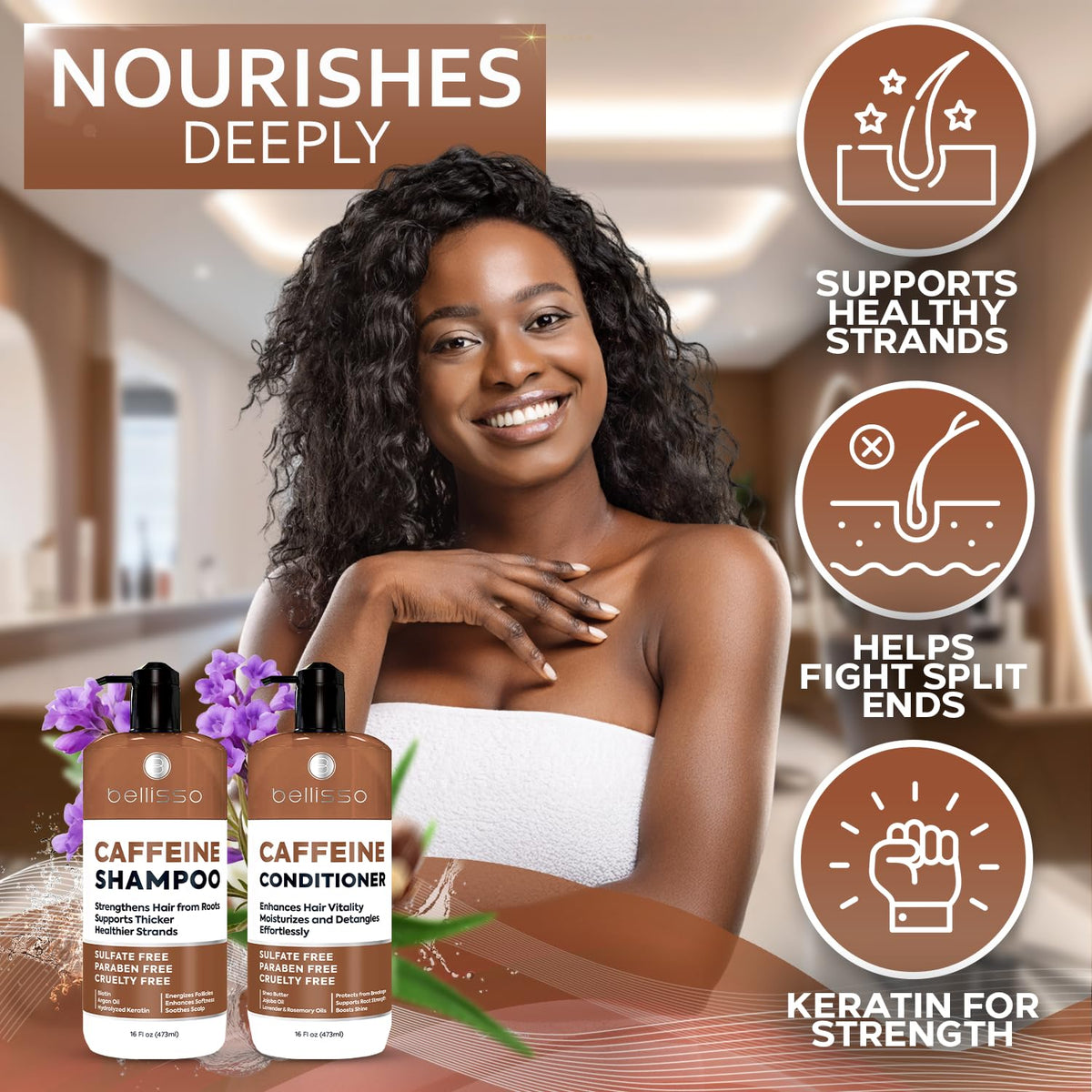 BELLISSO Caffeine Shampoo and Conditioner Set packaging