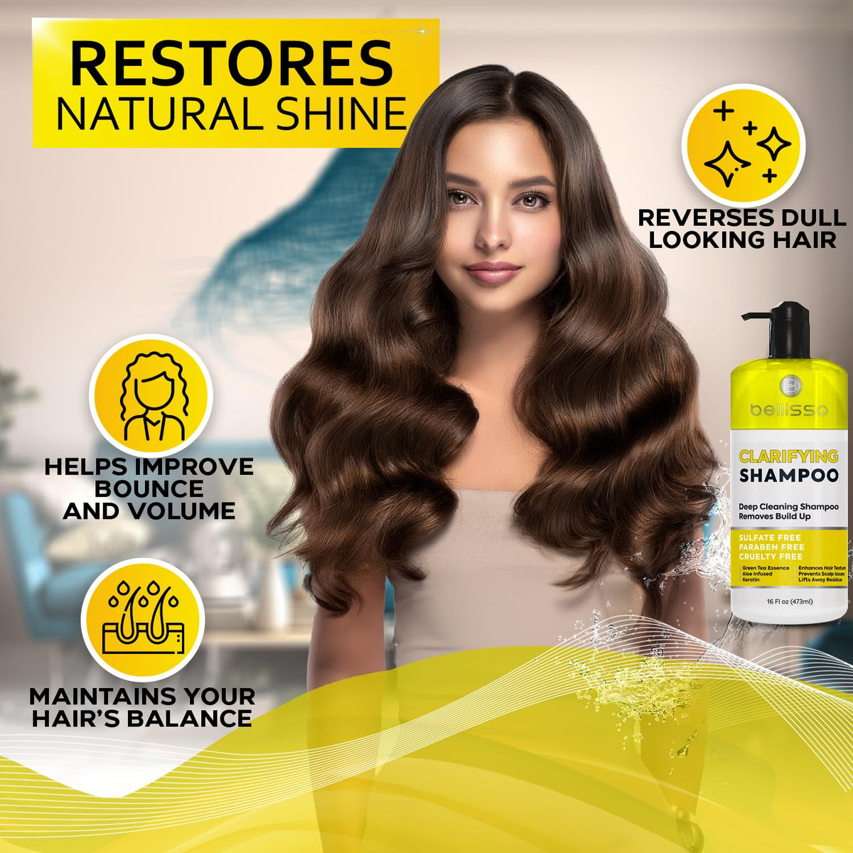 BELLISSO Clarifying Shampoo 662g in lifestyle setting