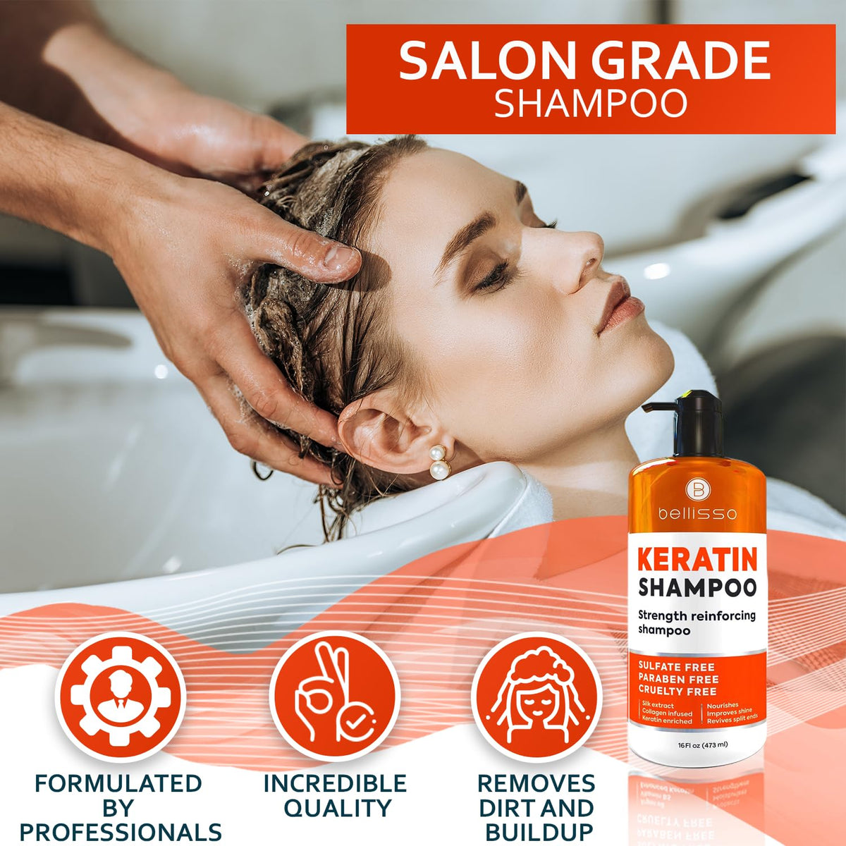 BELLISSO Keratin Enriched Shampoo with a towel and hairbrush