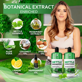 BELLISSO Nettle Shampoo and Conditioner in lifestyle setting