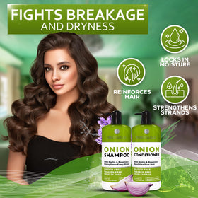 BELLISSO Onion Shampoo and Conditioner in a bathroom setting