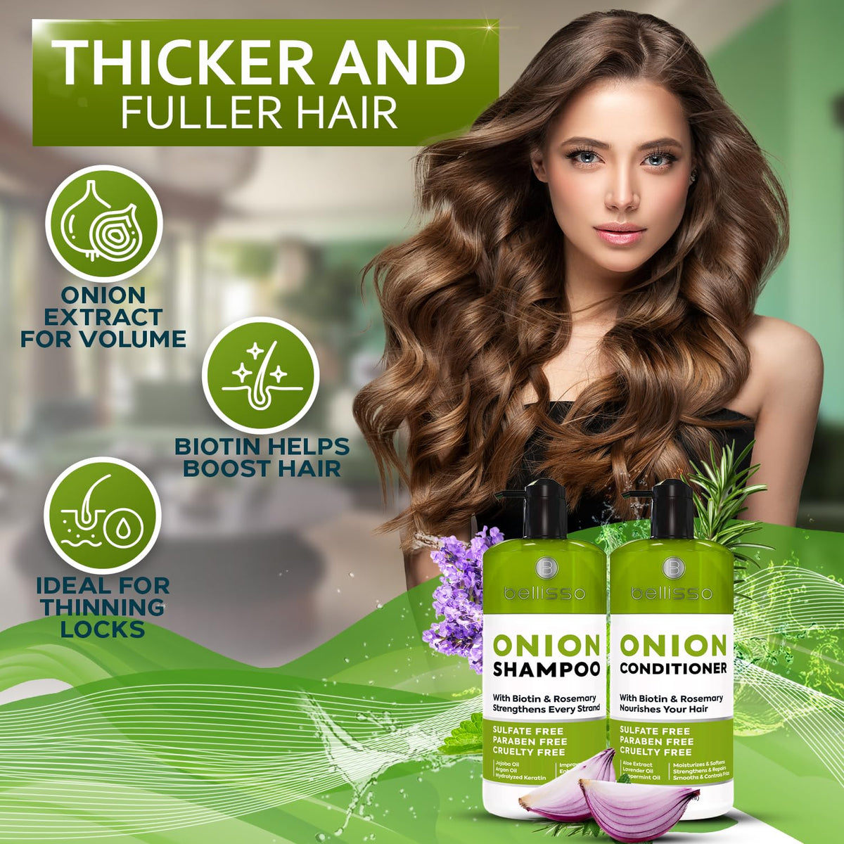 BELLISSO Onion Shampoo bottle with rosemary extract