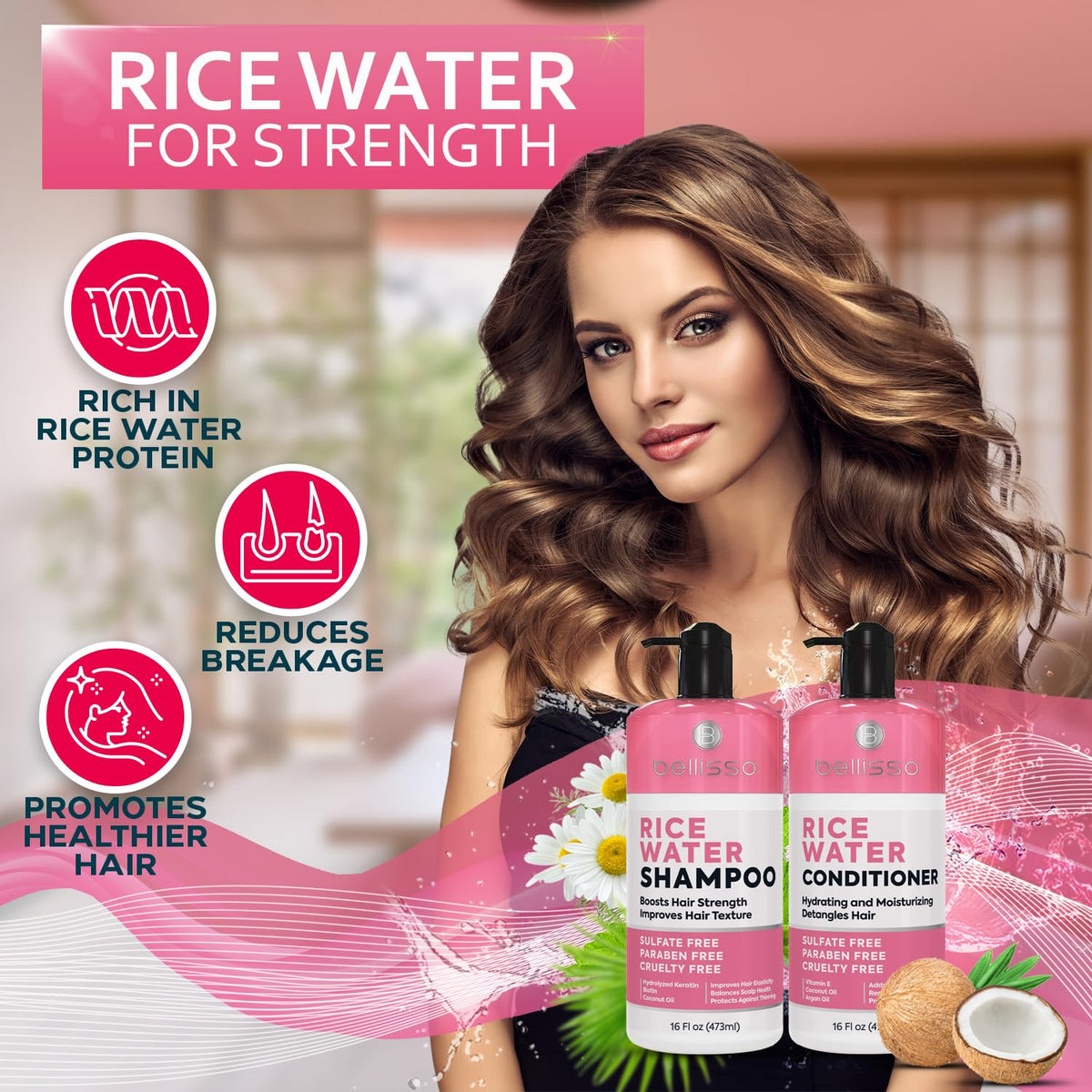 BELLISSO Rice Water Shampoo bottle with label