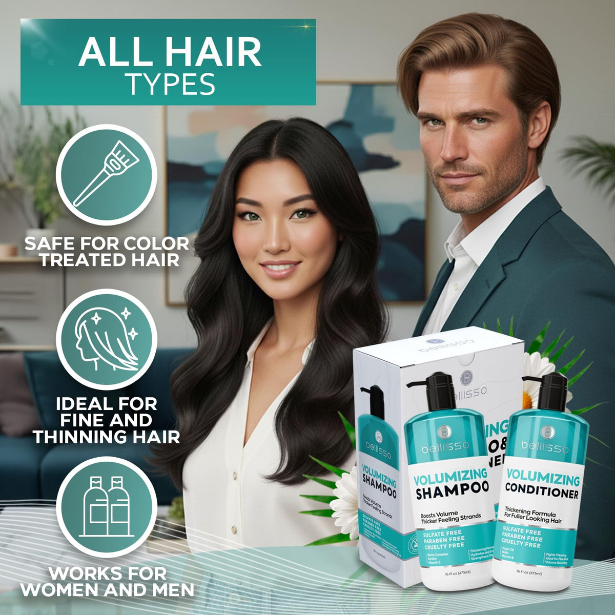 BELLISSO volumizing conditioner application on hair