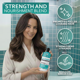 BELLISSO volumizing shampoo and conditioner set on a bathroom shelf