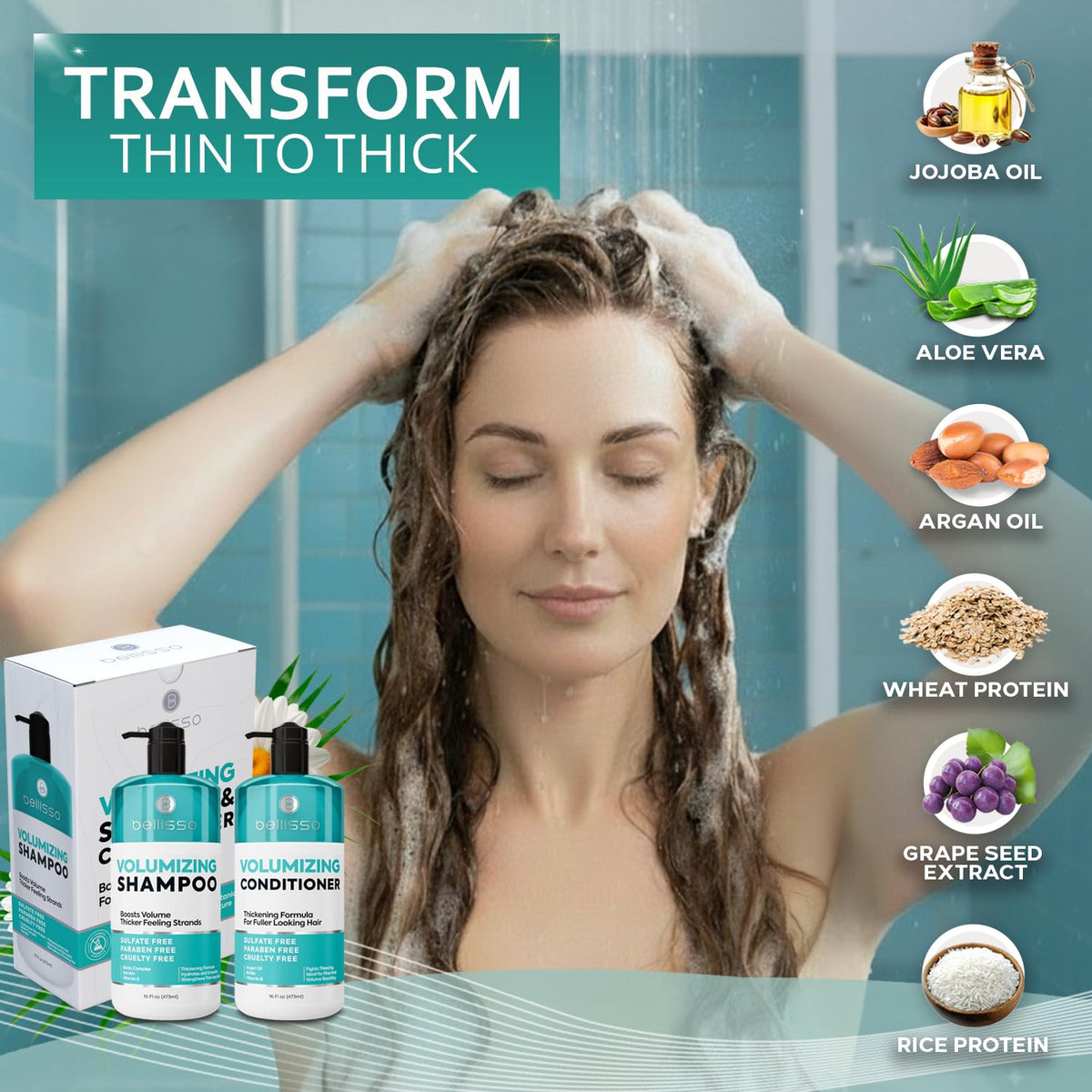 BELLISSO volumizing shampoo lather in a hand