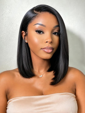 Beluck Short Lace Front Bob Wig front view in natural black