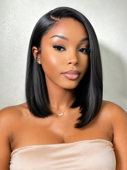 Beluck Short Lace Front Bob Wig front view in natural black