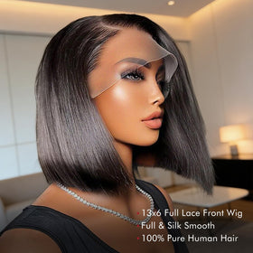 Beluck Short Lace Front Bob Wig side view showing hair texture