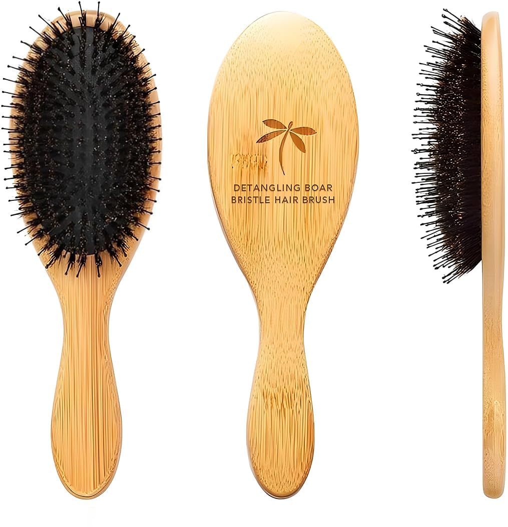 Belula Boar Bristle Hair Brush front view, natural bristles