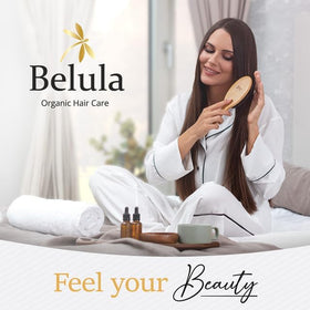Belula Boar Bristle Hair Brush in a lifestyle setting, on a vanity