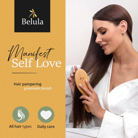 Belula Boar Bristle Hair Brush side view, bamboo handle