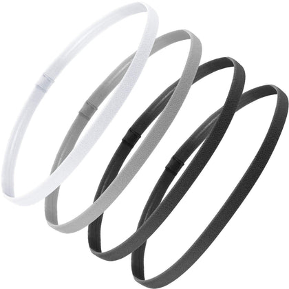 Bememo 4-pack non-slip elastic sport headbands in black, gray, and white