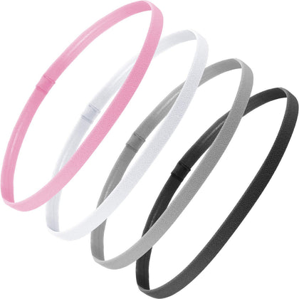 Bememo 4-Pack Non-Slip Elastic Sport Headbands in black, white, grey, and pink