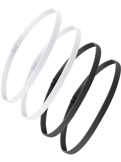 Bememo 4-pack non-slip elastic sports headbands in black and white