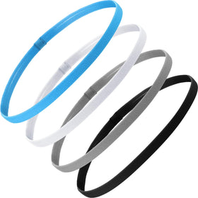 Bememo 4 Pack Non-Slip Sport Headbands in black, white, grey, and royal blue