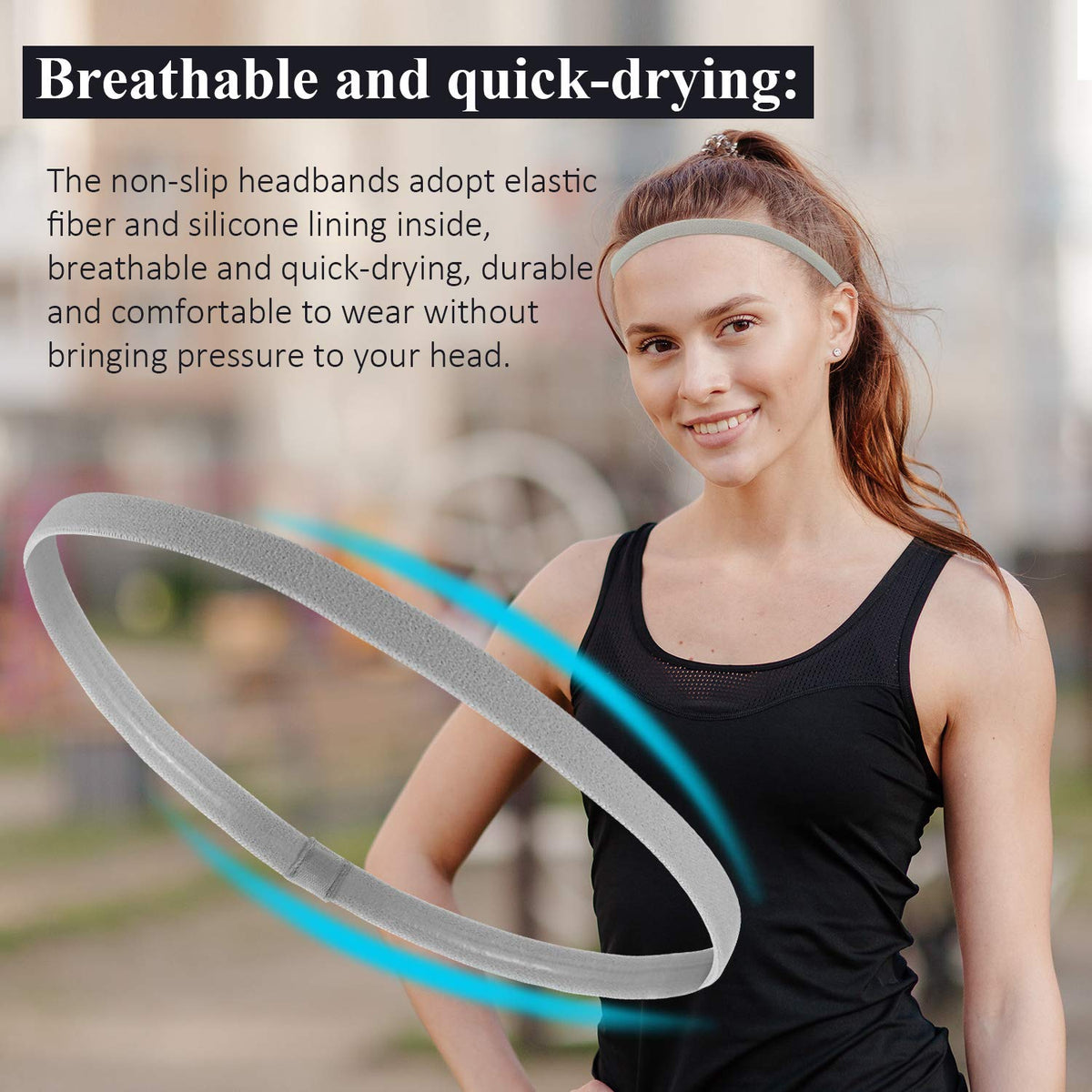 Bememo elastic sport headbands laid flat showing dimensions