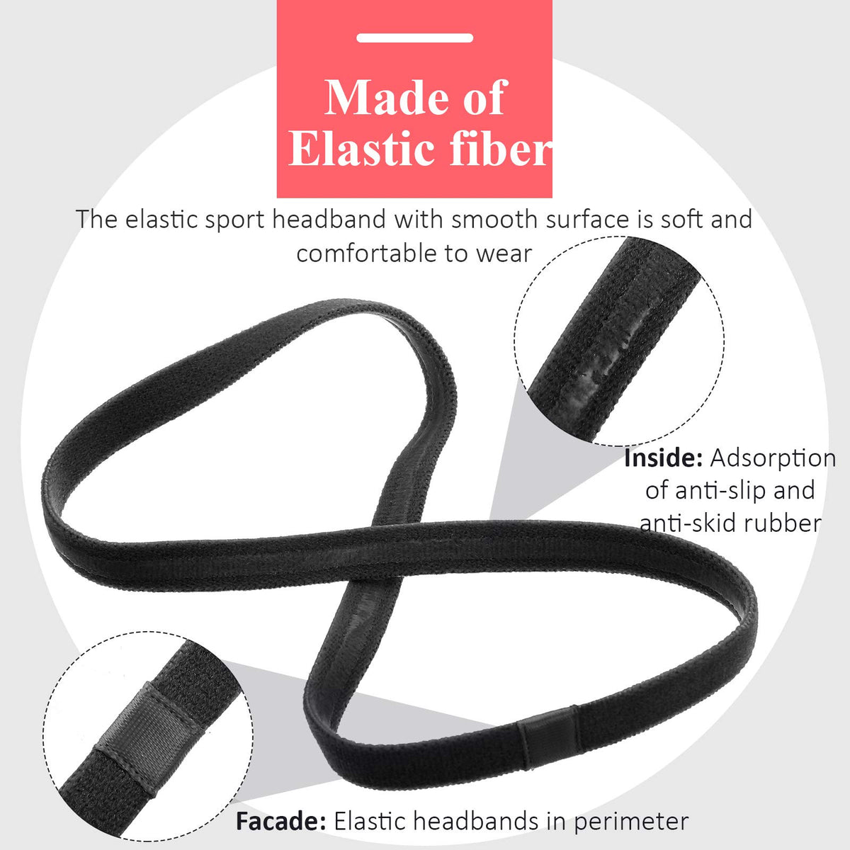 Bememo Non-Slip Elastic Sport Headbands black on model