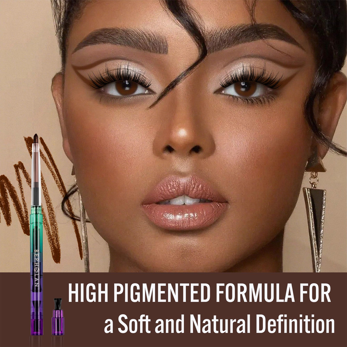 BEPHOLAN Brown Gel Eyeliner Pencil in hand for application