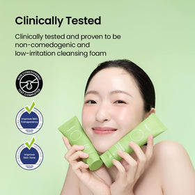 beplain Mung Bean Cleansing Foam in bathroom setting