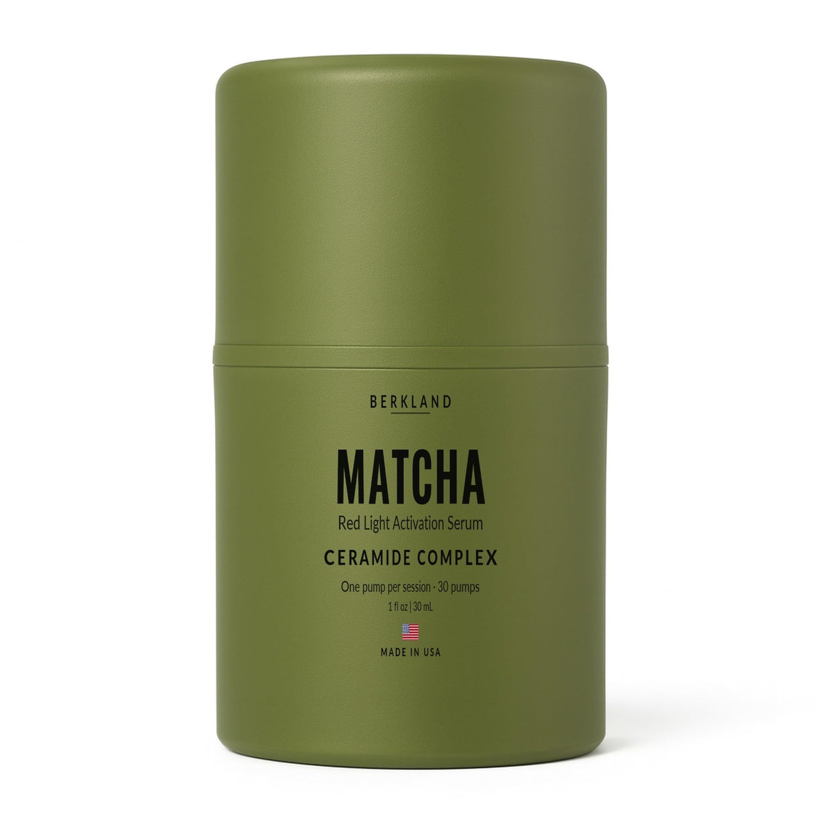 Berkland Matcha Red Light Therapy Serum front view with pump
