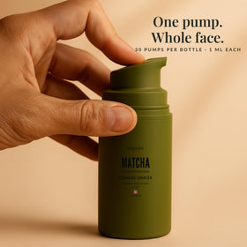 Berkland Matcha Serum on a bathroom counter