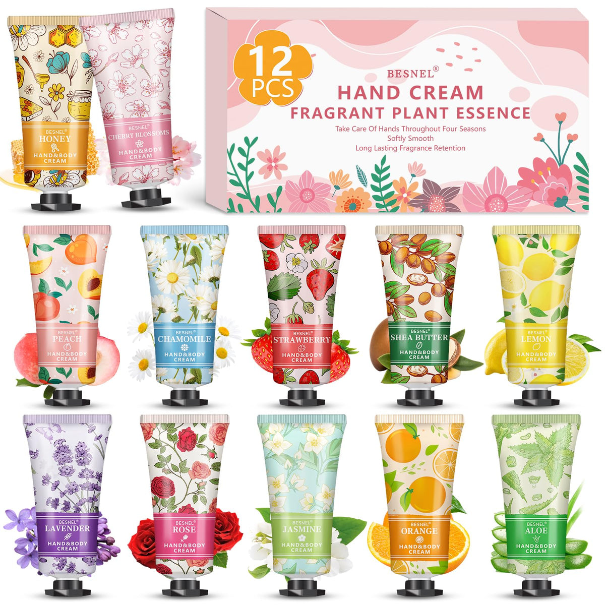 BESNEL 12 Pack Hand Cream Gift Set with 12 different mini lotions